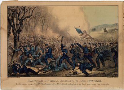 Schlacht von Mill Spring, Ky. 19. Januar 1862, veröffentlicht von Currier & Ives, ca. 1862 von American School