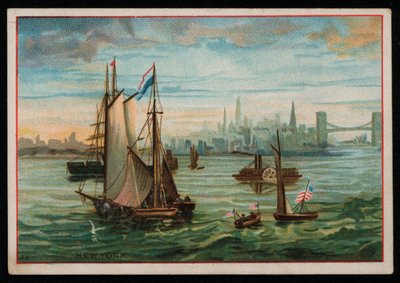 Boote im Hafen von New York, Grußkarte von American School
