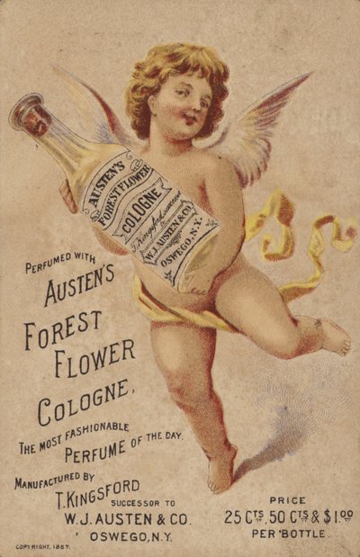 Putto hält Kölnisch Wasser Flasche von American School