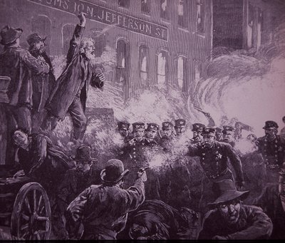Chicago Haymarket-Arbeiteraufstand von 1886, Stich veröffentlicht in Harper