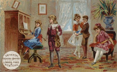 Kinder spielen Musikinstrumente und tanzen von American School