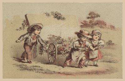 Kinder ziehen Wagen mit Blumen von American School