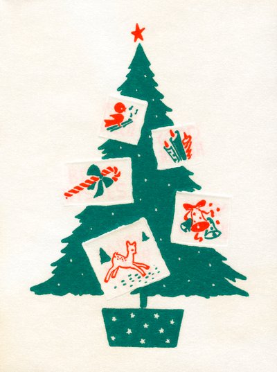 Weihnachtsbaum geschmückt mit Weihnachtskarten von American School