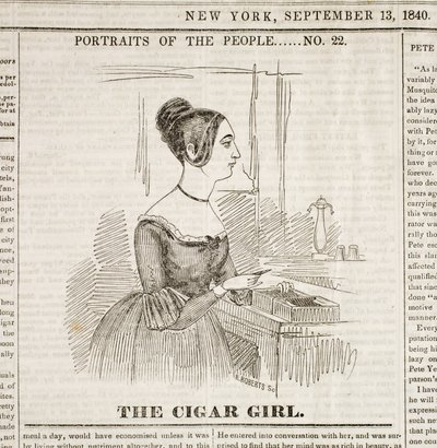 Cigar Girl, Titelseite des "New York Sunday Atlas", 13. September 1840 von American School