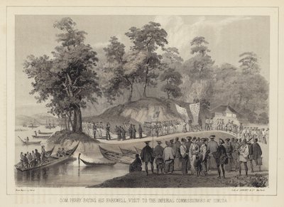 Commodore Perry verabschiedet sich von den kaiserlichen Kommissaren in Simoda, Japan von American School