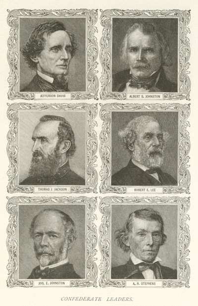 Konföderierte Führer, Jefferson Davis, Albert S. Johnston, Thomas J. Jackson, Robert E. Lee, Joseph E. Johnston, A. H. Stephens von American School