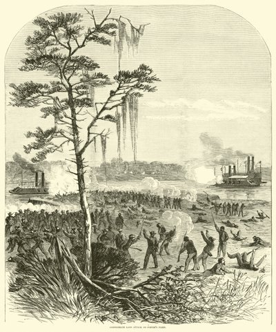 Konföderierter Landangriff auf Porters Flotte, April 1864 von American School