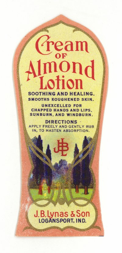 Mandelcreme Lotion Etikett, J B Lynas & Son von American School