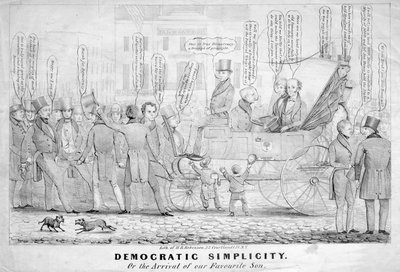 Demokratische Einfachheit, oder, Die Ankunft unseres Lieblingssohns, veröffentlicht von H R Robinson, New York, ca. 1839 von American School