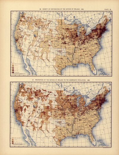 Dichteverteilung der Ureinwohner Irlands und ihr Anteil an der Gesamtbevölkerung, 1898 von American School