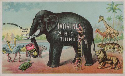 Elefant wirbt für Ivorine-Seife von American School