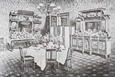Esszimmer der Familie im Weißen Haus in den 1890er Jahren, Washington D.C., Vereinigte Staaten von Amerika von American School