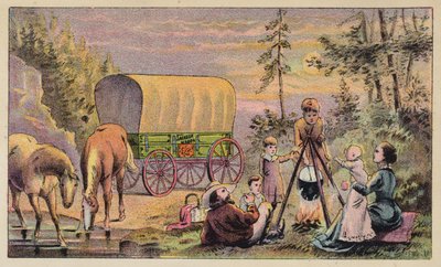 Familie am Lagerfeuer von American School