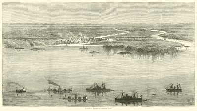 Bundesflotte in der Mobile Bay, August 1864 von American School