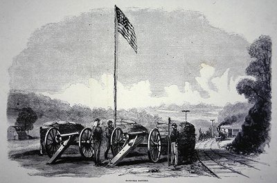 Bundes-Sandsackbatterie zum Schutz der Eisenbahn während des amerikanischen Bürgerkriegs (1861-65) von American School