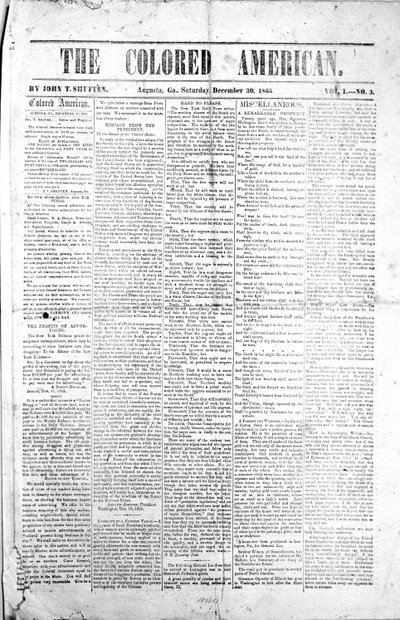 Titelseite von The Colored American, 30. Dezember 1865 von American School