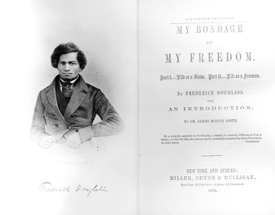 Frontispiz und Titelseite zu My Bondage and My Freedom von Frederick Douglass (1818-95), veröffentlicht 1855 von American School