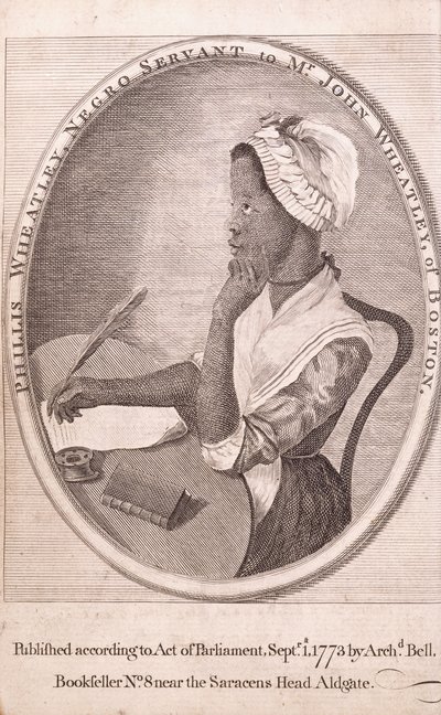 Frontispiz-Porträt der Autorin, Phillis Wheatley, aus dem Buch 