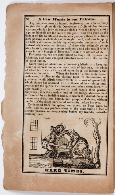 Schwere Zeiten, Seite 2 aus The American Comic Almanac für 1838 von American School
