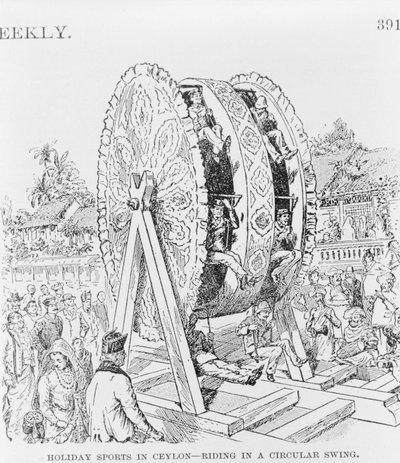 Feiertagssport in Ceylon, Reiten in einem Rundrad, ca. 1893 von American School