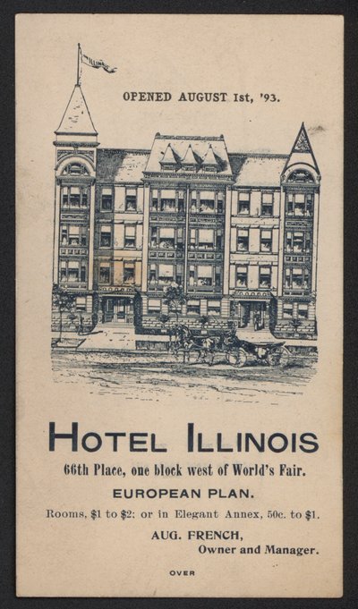 Hotel-Handelskarte (farbige Gravur) von American School