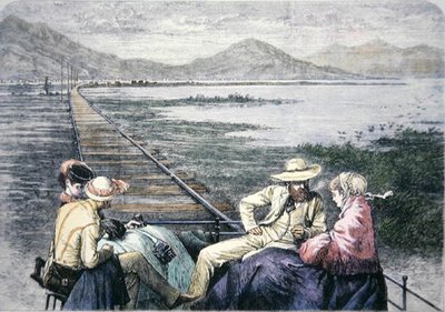 Inspektionswagen auf der Pacific Railroad, ca. 1870 (kolorierte Gravur) von American School