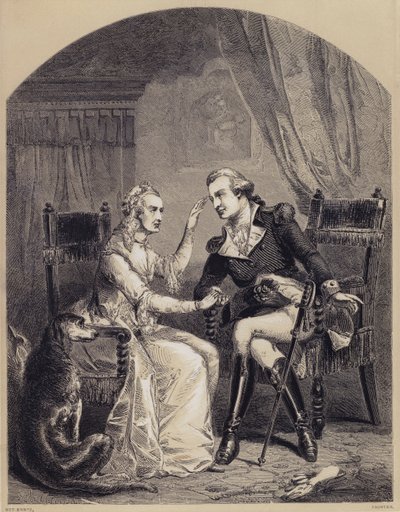 Interview zwischen George Washington und seiner Mutter nach der Revolution (Stich) von American School