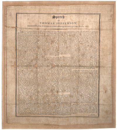 Jeffersons erste Antrittsrede, gedruckt von Pechin, Baltimore, 4. März 1801 von American School