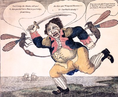 John Bull von der Wespe und Hornisse gestochen, ca. 1813 von American School