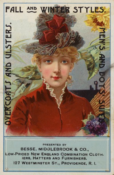 Dame im roten Kleid und Haube von American School