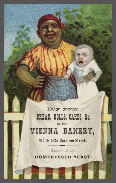 Dame mit Baby wirbt für Wiener Bäckerei von American School