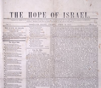 Kopfzeile von The Hope of Israel, gedruckt Portland, Maine 17. April 1845 von American School