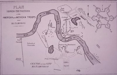 Mexikanisch-Amerikanischer Krieg (1846-48), Karte der US-Truppen in der Nähe von Rio Grande und Matamoros von American School