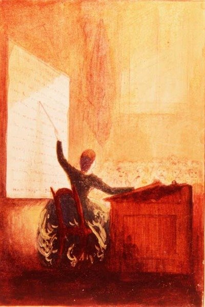 Miss Sarah E. Holden unterrichtet mit Hilfe einer phonetischen Tafel, ca. 1840 von American School