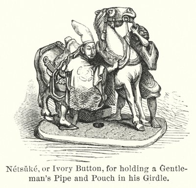 Netsuke, oder Elfenbein-Knopf, um die Pfeife und den Beutel eines Gentlemans im Gürtel zu halten (Gravur) von American School