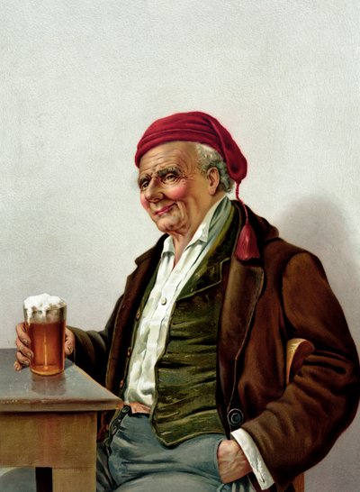 Alter Mann mit einem Bier in einer Kneipe von American School