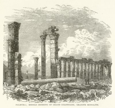 Palmyra; mittlere Kreuzung der Großen Kolonnade; Granitmonolith von American School