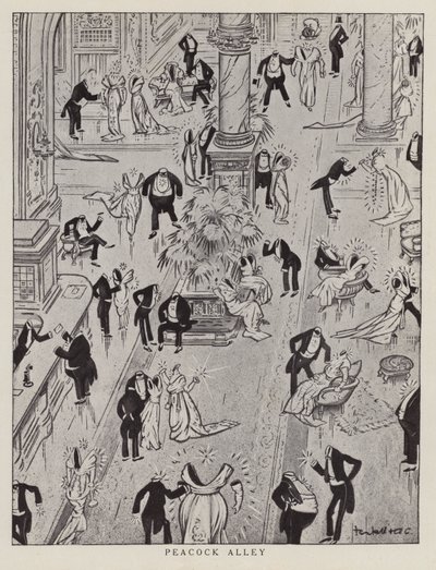 Pfauenallee, Karikatur, die den protzigen Modestil der Zeit verspottet von American School
