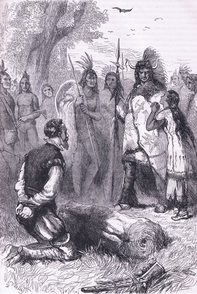 Pocahontas rettet Captain Smiths Leben, Illustration aus Cassell
