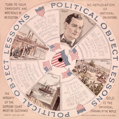 Politische Lektionen, amerikanisches Präsidentschaftswahlplakat für William McKinley, ca. 1897 von American School