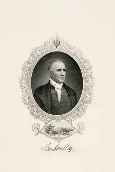 Porträt von Sam Houston mit Stadtansicht, ca. 1855-1860 von American School