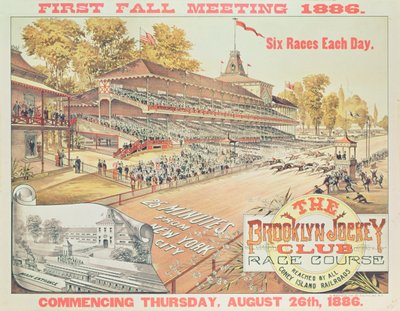 Plakat, das die Brooklyn Jockey Club Rennbahn bewirbt, 1886 von American School