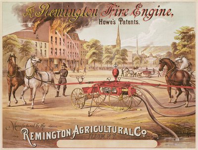 Plakat für die Remington-Feuerwehrmaschine, hergestellt von der Remington Agricultural Company, ca. 1890 von American School