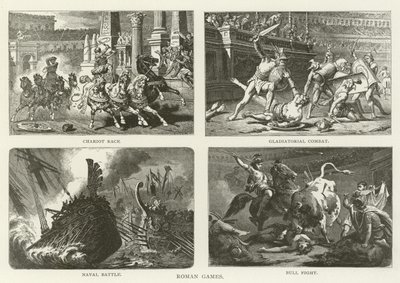Römische Spiele, Wagenrennen, Gladiatorenkampf, Seeschlacht, Stierkampf von American School