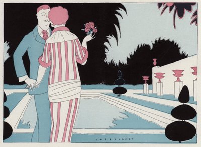 Romantisches Paar hält Händchen am Pool, eine Szene aus der Kurzgeschichte Prospective Honeymooners von J A Waldron von American School