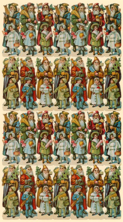 Weihnachtsmann mit Kindern, Blatt mit Figuren von American School