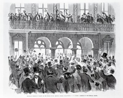 Sezessionstreffen vor dem Mills House, Meeting Street, Charleston, South Carolina, ca. 1860 von American School