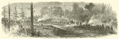 Shermans Armee zerstört die Macon-Eisenbahn zwischen Rough and Ready und Jonesborough, August 1864 von American School