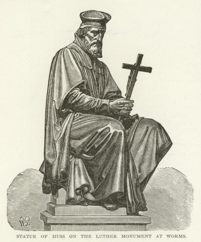 Statue von Huss auf dem Lutherdenkmal in Worms von American School