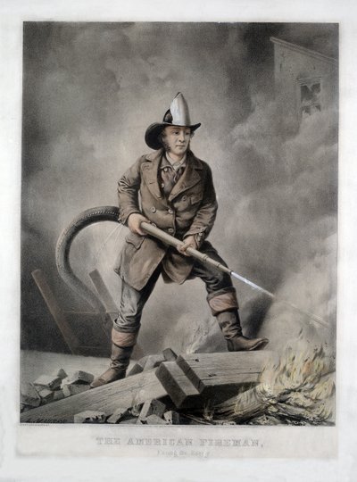 Der amerikanische Feuerwehrmann, dem Feind gegenüber, veröffentlicht 1858 von American School